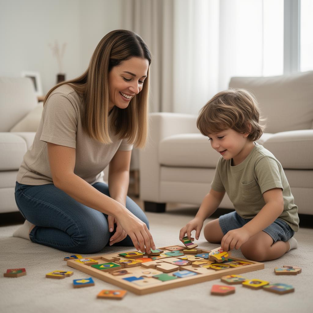 Carla, mãe do Davi, 4 anos, em casa com seu filho